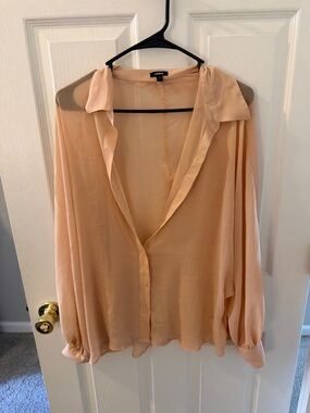 Express Sheer Peach Button-Down Blouse